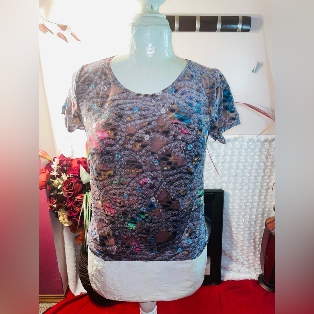 NWOT SEQUENCED 100% SILK COREY LYNN CALTRR GORGEOUS SIZE 2 BACK LACE BLOUSE!